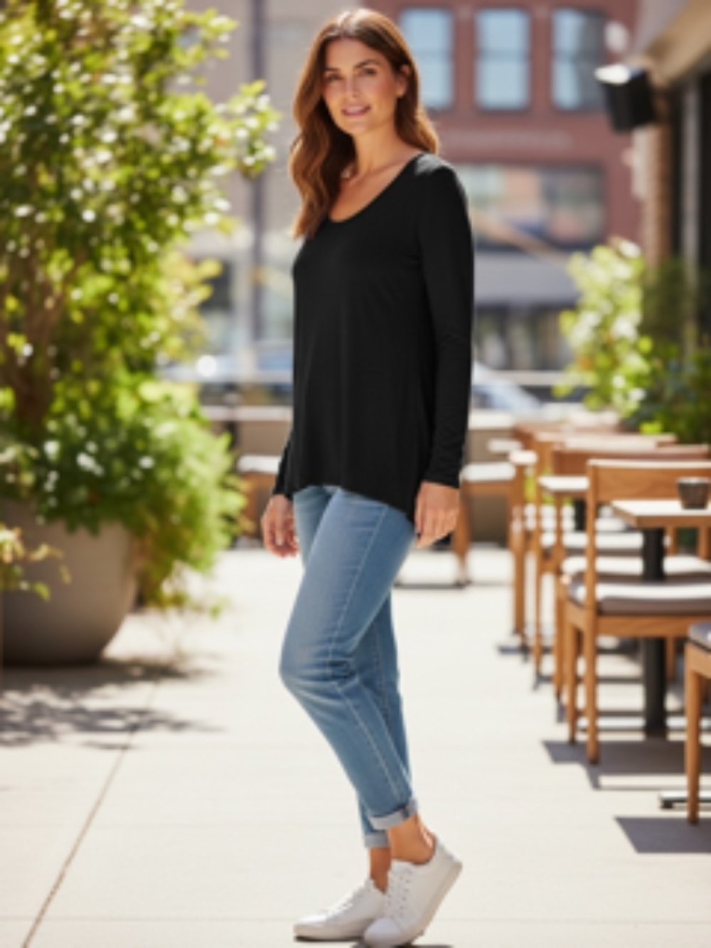 NWT LuLaRoe Solid Black Long Sleeve Scoop Neck Hi-Lo Hemline Top Size L